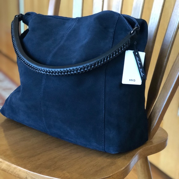 MANGO Sancho Shopper Tote Bag - Navy Suede Leather - Picture 2 of 8